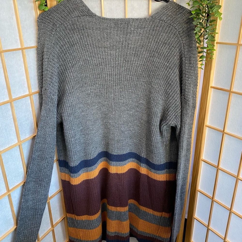 Easel Gray Multicolor Striped Cardigan - Picture 2 of 2